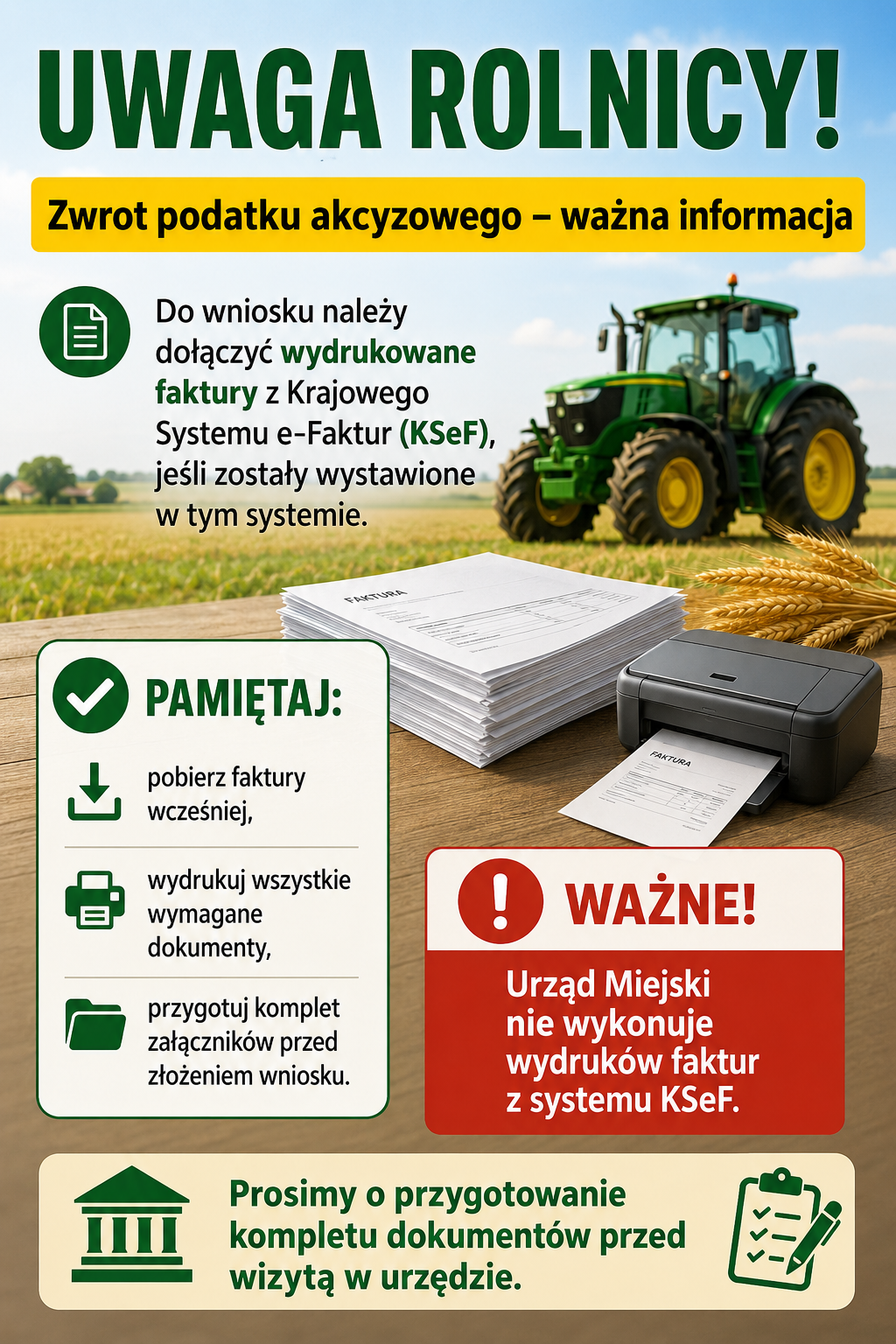 INFOGRAFIKA_UWAGA ROLNICY! Zwrot podatku akcyzowego – ważna informacja!