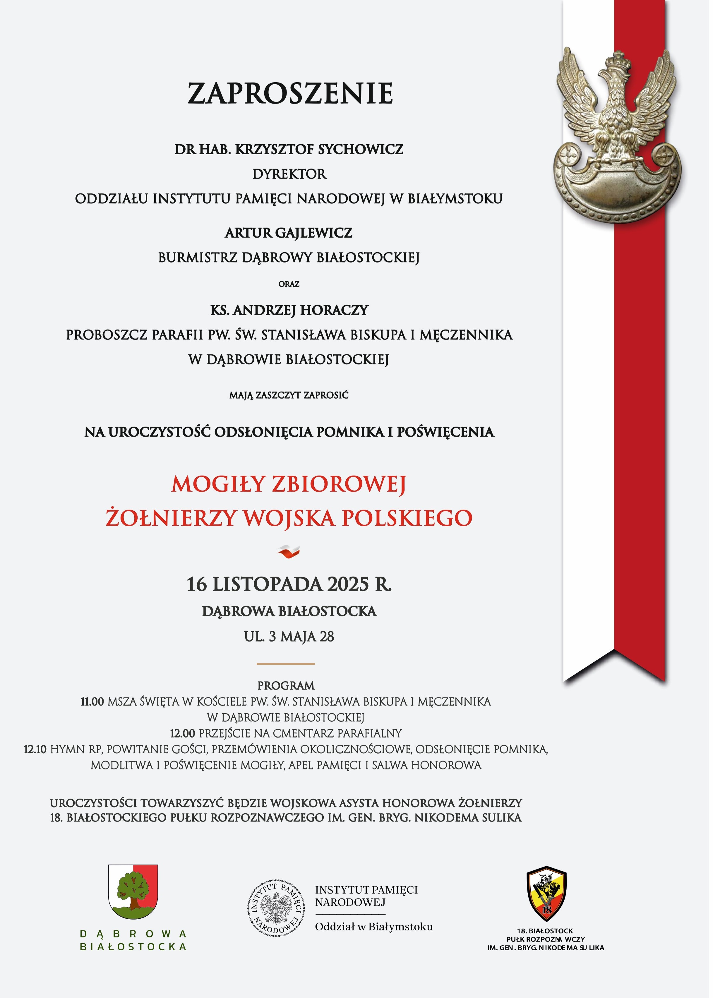 INFOGRAFIKA_UROCZYSTOŚĆ ODSŁONIĘCIA POMNIKA I POŚWIĘCENIA MOGIŁY ZBIOROWEJ ŻOŁNIERZY WOJSKA POLSKIEGO